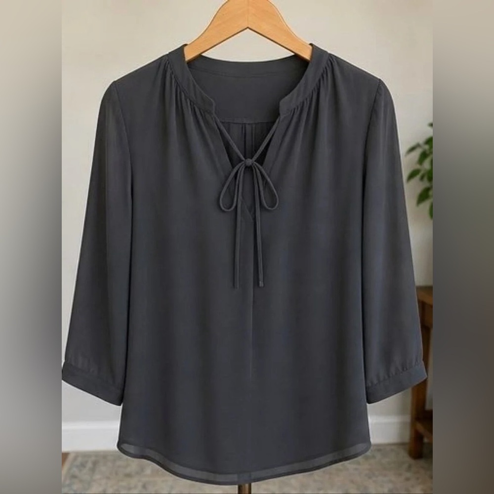 Women's Tie-Neck Blouse - Charcoal Gray